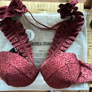 Andrea Iyamah Red Lace Bra with Scalloped Edges